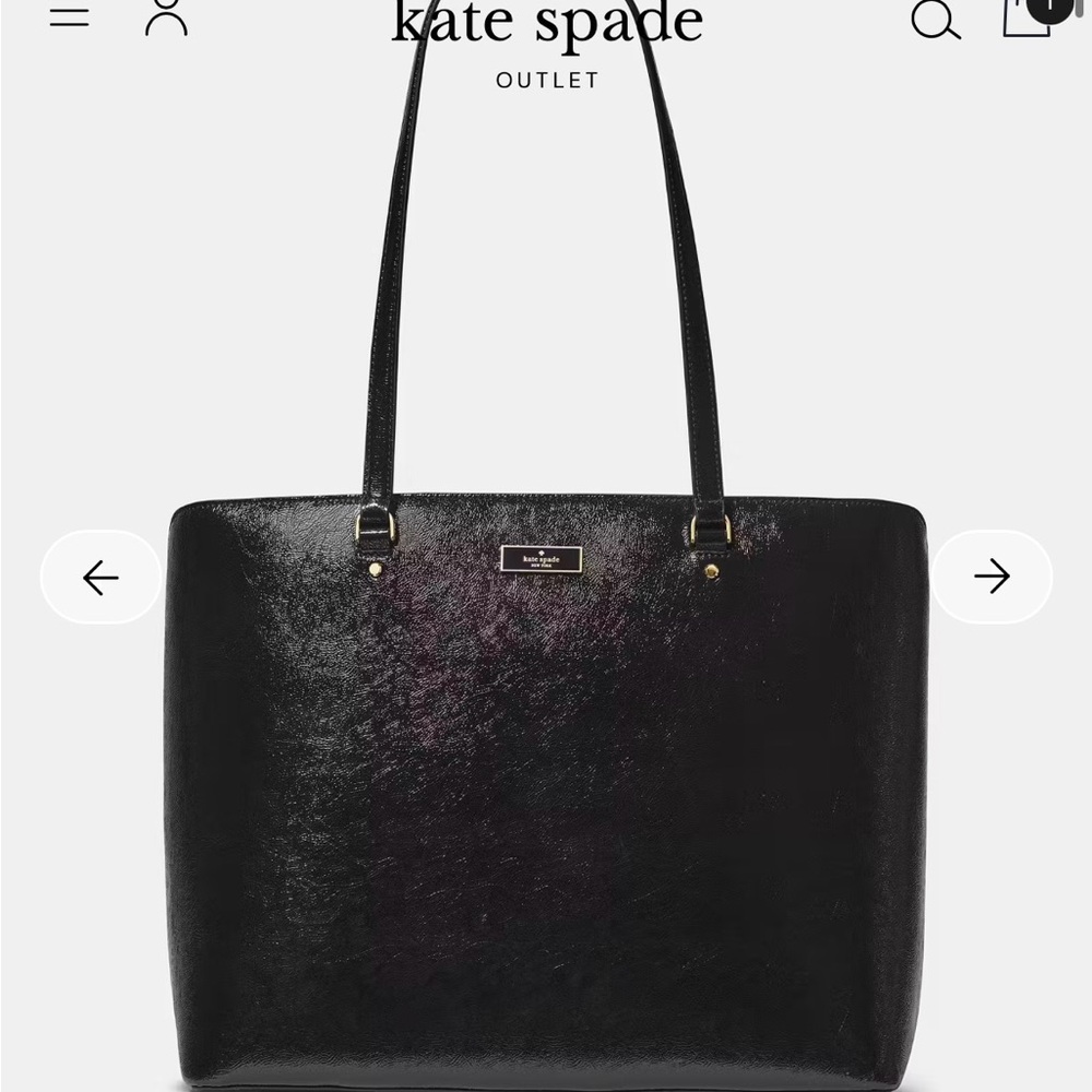 Kate Spade 🆕 Black Bridget patent crinkle zip top Tote Bag